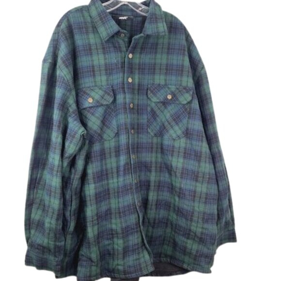 Polar King Men's Navy Green Cotton Plaid Flannel Button-Front Shirt Size 3XLT - Picture 1 of 7